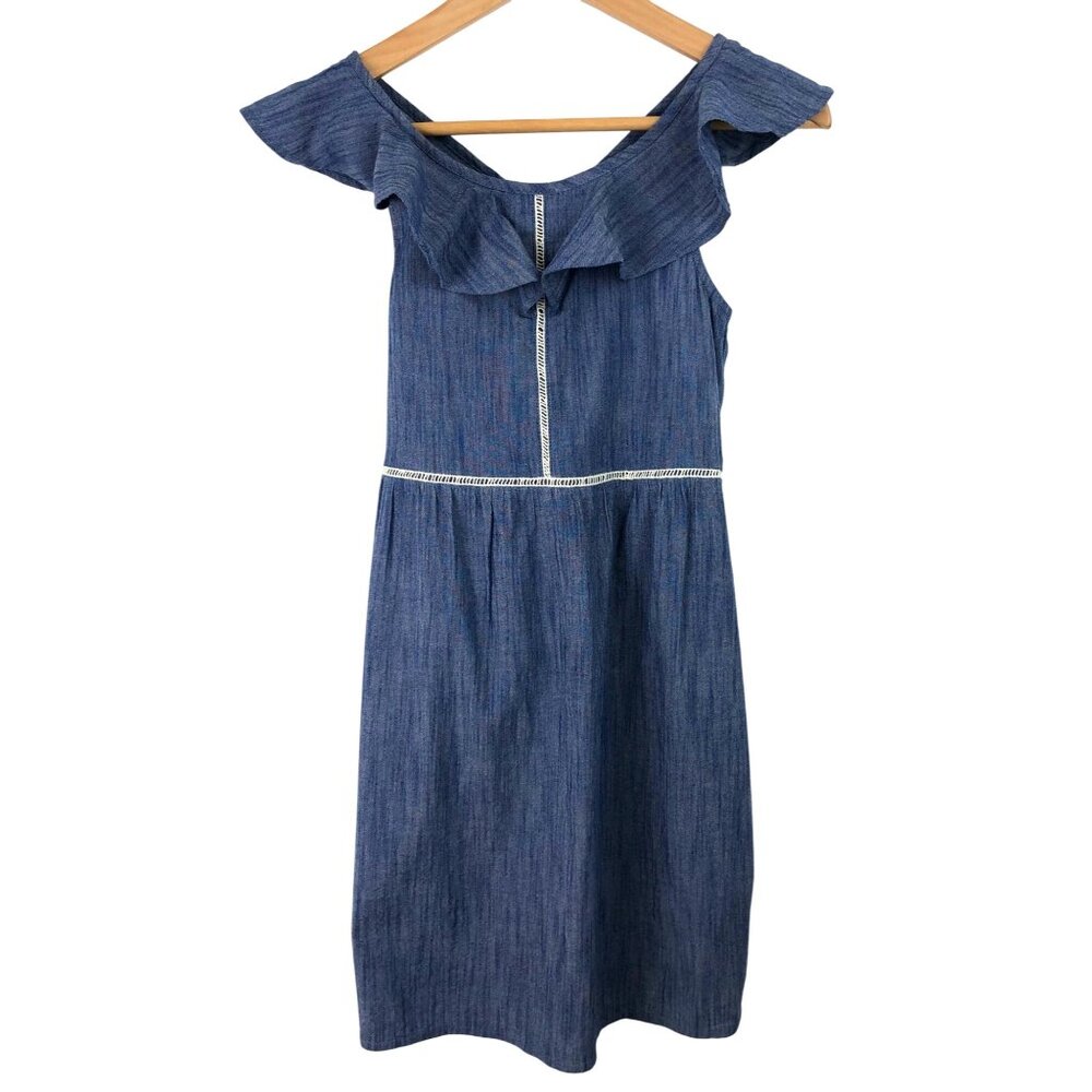 OLD NAVY Youth Girls Large (10-12) Blue Rayon Denim Look Ruffled Sleeve Sundress